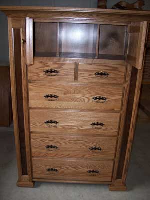 Custon Amish Made Oak Inlaid Chest on Chest