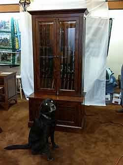 Amish Custom 10 Gun Cabinet with Loki the Gun Dog