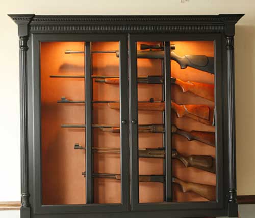 Locally Amish Custom Made Gun Safe Cabinet Black Painted Wall Mount for 6 Guns