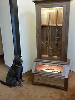 Amish Custom Gun Cabinet with Loki the Gun Cabinet Dog