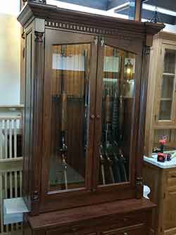 Gun Cabinet Crown Molding, Fluted Columns, and Laminated Glass Doors