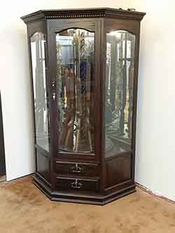 Cherry Corner Gun Cabinet with Laminated Glass and Mirrors