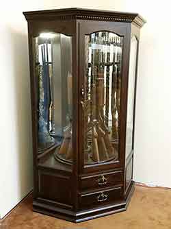 Custom Cherry Corner Gun Cabinet with Mirrored Back