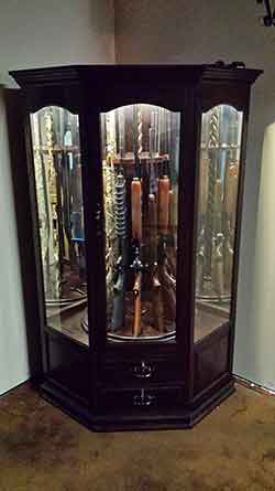 Amish Custom Cherry Corner Gun Cabinet with LED Lights On