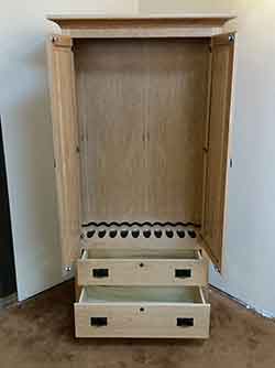 Mission Gun Cabinet with Drawers and Doors Opened