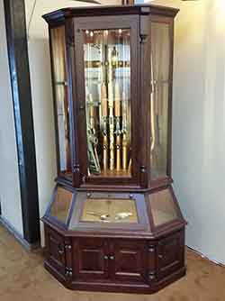 Amish Custom Cherry Corner Gun Cabinet and Pistol Display