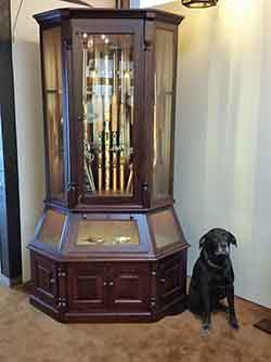 Corner Gun Cabinet with Loki the Dog