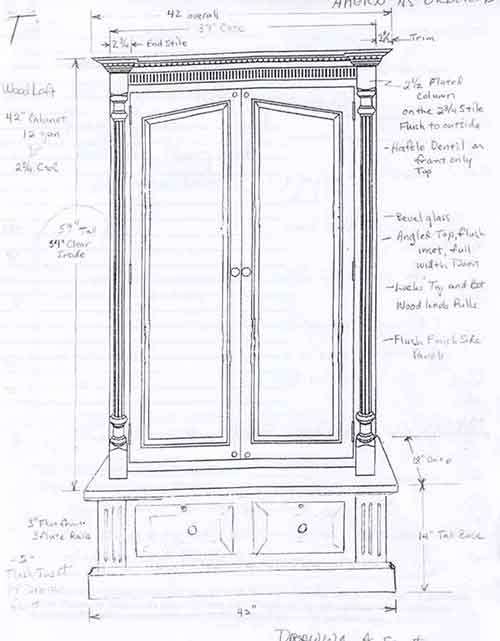 Preliminary sketch up of a custom gun cabinet for a customer