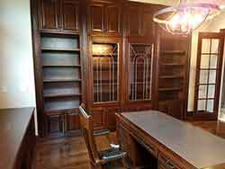 Amish Custom Made Bookcase Unit with Leaded Glass, Desk, and Credenza