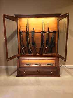 Gun Cabinet with Laminated Glass Doors Open