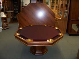 Locally Amish Custom Made Poker Table with Solid Cherry Dining Top Displayed Behind