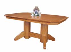 Clipped coener double pedestal dining table with mission base.