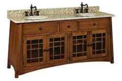 Here is our Amish built custom McCoy style vanity cabinet. This one is highlighted with flush inset doors and is also in the Mission style.