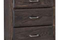 The 3 overlay drawers highlight this Amish built Eckenridge nightstand. It is seen here in Oak wood with Dark Knight stain