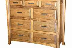 Here you see our 9 drawer Homestead custom Amish built mule dresser. This one is done in Oak wood with Seely stain.