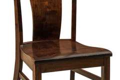 The Amish crafted Baldwin side chair offers lumbar support in the back and the seat dips in the rear this helps to relieve  back pressure. Shown in Brown Maple with Distressed Asbury stain.