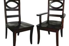 I know this looks like a big eye staring at you but the Amish made Globe custom designed is what is known as a ladderback style chair. It is basically a straight up and down chair with a larger scooped seat. Numerous wood species and stain colors are avialable.