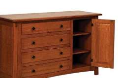 This is our McCoy 4 drawer dresser with the extra storage door and adjustable shelves. Its made in Quarter Sawn Oak wood with Michael's Cherry stain.
