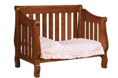 Convert the Hoosier Sleigh crib to a toddler bed as seen here. The custom 3/4 or full guard rail is optional if you need either one as well.