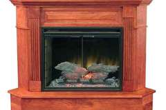 Perfectly crafted to fit in any corner in your house the Charleston Corner Fireplace unit show cases a gorgeous crown molding and fluted column accents.  Shown in solid brown maple hardwood.