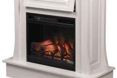 The Conrad media fireplace features a raised panel compartment that gently folds up and slides back into the unit exposing a component compartment.