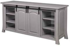 The front sliding doors on the Conrad fireplace TV stand provide easy access to the four completely adjustable shelves that store any components or media you may have.
