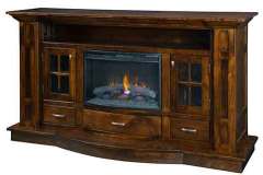 Amish made Delgado TV Stand crafted out of solid brown maple hardwood.  Shown with two mullion doors with antique glass, three full extension drawers and plenty of room for electronics on the top open shelf.