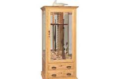 Shown crafted out of solid wood with our popular long gun carousel that gives a quick easy method to display your whole gun collection. Shown with LED lighting and mirrored back.