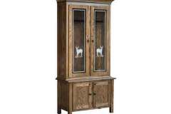 This shaker style double door cabinet can be crafted with or without the etched glass and in your choice of solid hardwoods.  Choose from cherry, oak, hickory, walnut, maple, or rustic and stain it to fit your home decor perfectly.