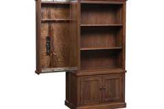 The slide out provides secure and quick access to your hidden long guns.  This Amish made bookcase contains enough storage for 4 scoped long guns.