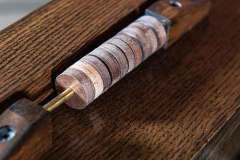 All of our Amish made foosball tables feature solid wood scoring discs.  The standard disc is crafted out of solid oak but can also be made in your choice of solid hard woods.