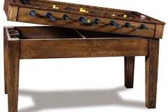 The Amish made Alpine Foosball table features a removable top for easy transport.