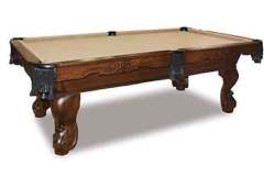 Featuring carved legs and rail skirts, profiled edges on rails, solid hardwood all the way through, and 100% rubber rail cushions.  The Amish made Caldwell is an elegant billiard table that will fit into any game room.