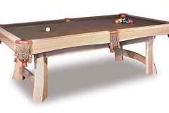 The Amish Made Caledonia Pool Table is a bold and beautiful billiard table that will be the focal point of any game room.  Curved legs and cross bars, premium felt and solid slate playing surface with carved leather pockets with loops & tassels.