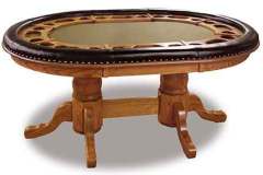 Amish Crafted Dakota Poker Table crafted out of solid red oak and shown with premium leather arm rest with tack finish.