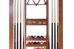 Amish Made Quarter Sawn White Oak Wall rack for all of your pool table accessories including cues, racks, calls, and chalk. Includes built in scoring.