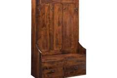 When the hall seat gun cabinet is closed there is no appearance of what is hidden inside.  Crafted with a locking front door the hall seat gun cabinet makes a beautiful and secure method of gun storage.
