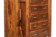 A great way to keep your guns safe and close at hand, the Sportsmen Chest makes a easy and beautiful addition to any bedroom set.  Shown crafted out of our popular rough sawn brown maple hardwood.