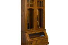 This Amish made Tribecca gun cabinet combines soft arched doors with mullion winder uppers.  Crafted with room for 12 Long Guns and pistol or knife lower display.  Touch LED lighting comes standard.