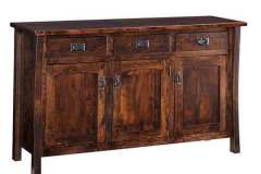 Amish custom handcrafted Master Buffet crafted out of solid brown maple hardwood.  Shown with three flush mounted doors and full extension drawers with dovetailed construction.  Single arch flat panel doors complete the look.