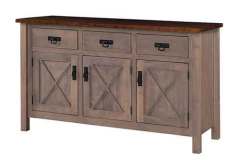 Our Amish custom crafted X Base Buffet is a great addition to any dining.  This server is shown crafted out of solid brown maple hardwood with a two tone finish.  The front and sides were done with a grey whitewash and the top with a michael's cherry finish.