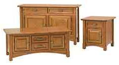 The West Lake Amish crafted occasional set is shown here. These have the raised panel doors and drawers and metal drawer and door pulls.