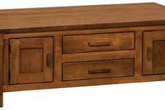 This is our custom Amish built cabinet coffee table. Ample storage is available for your use.