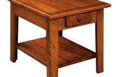 The Homestead custom built end table has the same bread board as its other occasional table pieces. This also has a plank top as well.