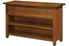 Our Kenwood custom sofa table with drawers is shown here in Cherry wood. The shelf is adjustable.
