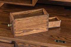 Shown here are 2 of the small drawers underneath the roll top of the Farmer's Desk. This desk is custom Amish built.