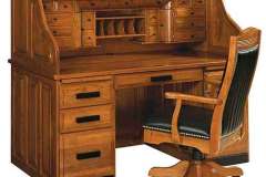 Here is our Deluxe Roll Top custom desk. It is shown with the extra drawers above the roll top and a desk chair.