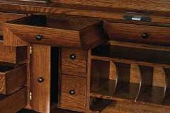 These are the cubby holes and drawers under the roll top on our custom Mission Deluxe roll top desk. These are easily accessible.