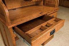 Here is our Amish custom Heritage desk showing the pencil drawer with the removable organizer. The drawer can be changed to a keyboard pullout drawer.