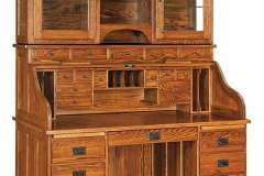 Custom Amish made Mission roll top desk with hutch top. Ample storage and work space is designed into this unit.